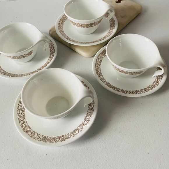Set 8 Pieces VINTAGE Corelle by Corving Cups & Saucers Woodland Brown USA - Picture 7 of 7